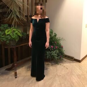 Xscape Dark Green Velvet Maxi Dress